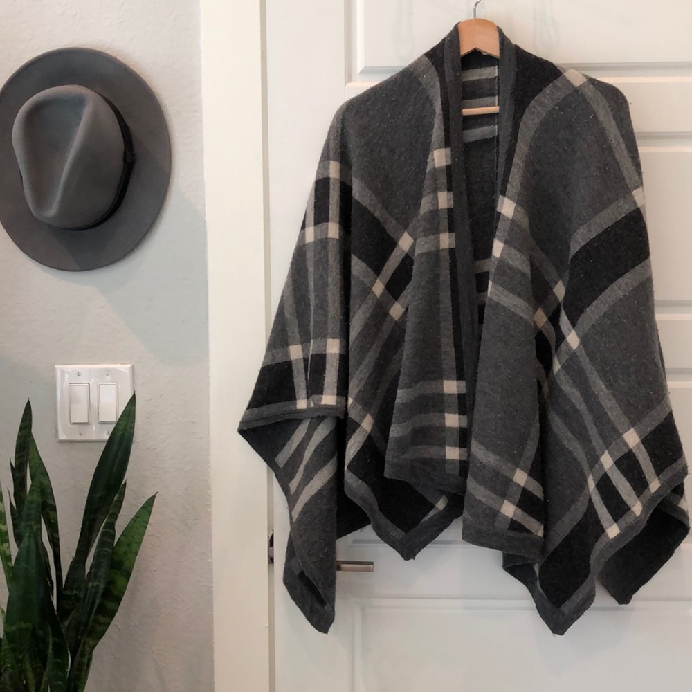 Plaid blanket cape jacket